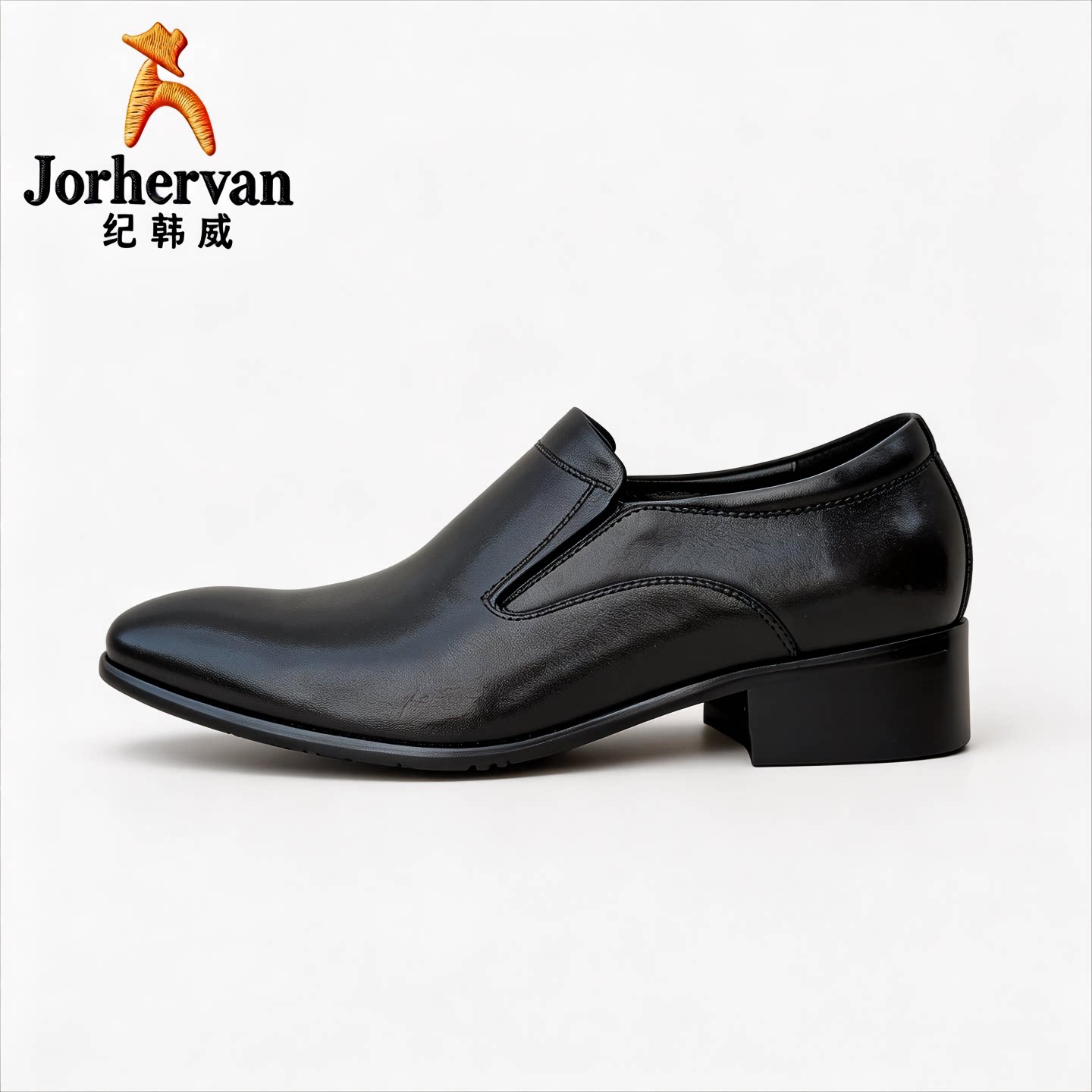 纪韩威Jorhervan男鞋头层牛皮一脚蹬日系尖头商务休闲皮鞋男增高