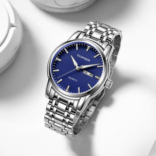 男士石英表夜光防水双日历国产时尚经典潮流冠琴新款韩版轻奢腕表