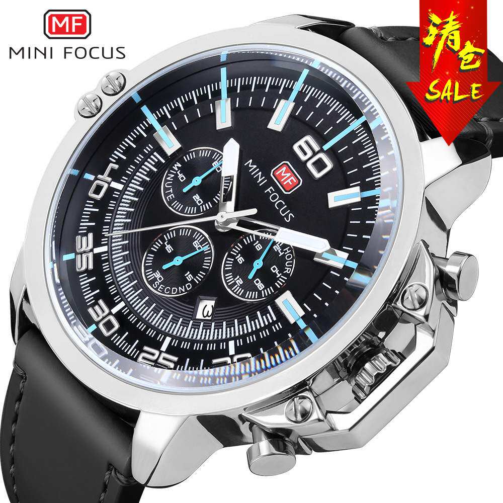 清仓/mini focus正品时尚商务男士手表日历夜光真皮表带0095g