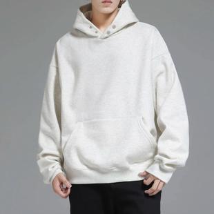 潮 双纽扣连帽卫衣外套男款 秋冬季 韩版 宽松休闲百搭简约纯色套头衫