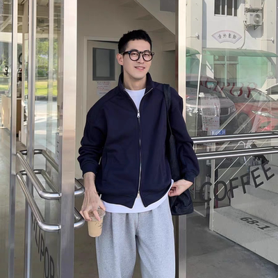 美式复古立领双拉链boxy版型卫衣开衫秋冬季宽松休闲夹克外套男士