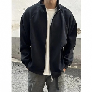 宽松休闲夹克外套男士 美式 秋冬季 卫衣开衫 复古立领双拉链boxy长袖