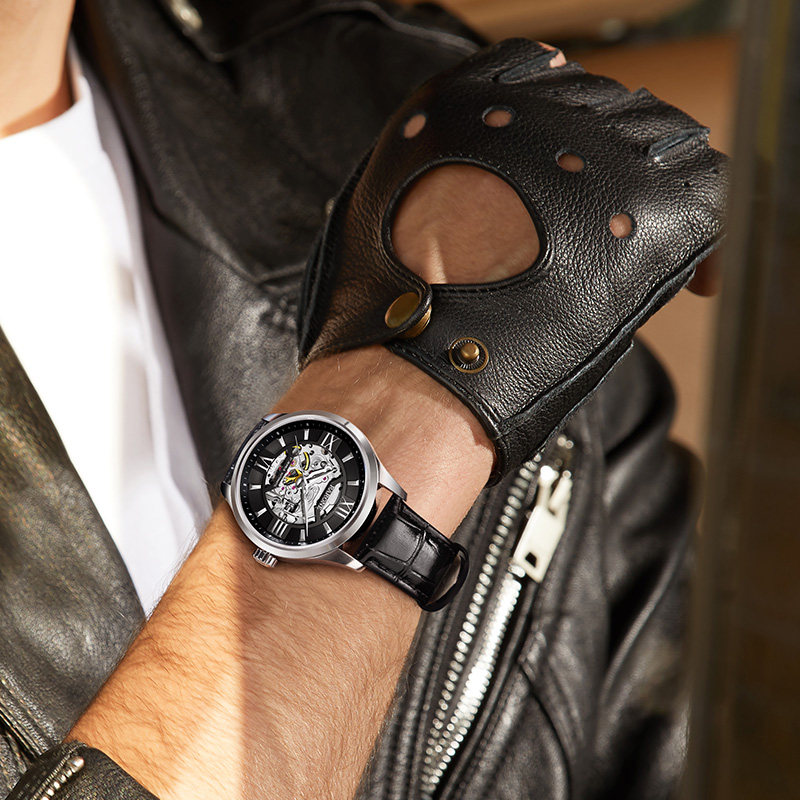 雷诺手表男自动机械表镂空大表盘男表正品男士手表