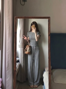 慵懒风灰色休闲裤女夏季新款修身显瘦百搭运动风气质长裤
