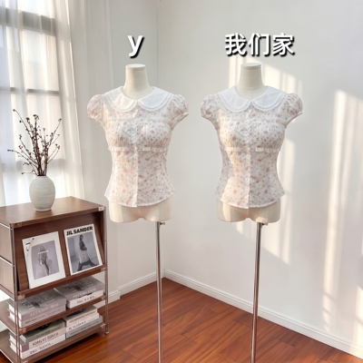 韩系娃娃领碎花短袖衬衫网红辣妹夏季2026新款修身显瘦上衣