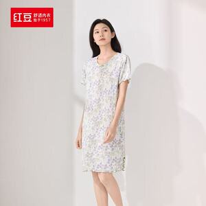 红豆女士夏季薄款短袖睡裙家居服