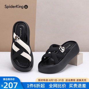 女外穿2024夏季 休闲女鞋 蜘蛛王厚底拖鞋 新款 软底增高凉鞋 沙滩凉鞋