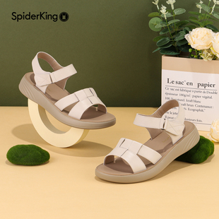 蜘蛛王真皮凉鞋女鞋官方正品2026夏季新款软底休闲沙滩鞋罗马鞋
