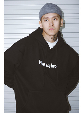 蜜丘琳加绒加厚 WHATSUP国潮嘻哈街舞滑板说唱宽松套头帽衫卫衣