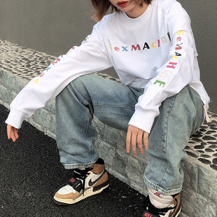 TEE恤衫 性感机器嘻哈街舞滑板说唱彩色小领口长袖 国潮 蜜丘琳新款