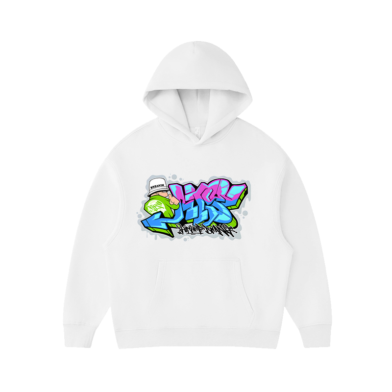 美式复古涂鸦印花连帽卫衣男女