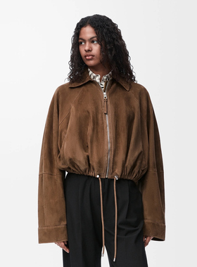 MS LIMITED 刘雯同款复古绒面山羊皮休闲短款宽松麂皮松驰感外套