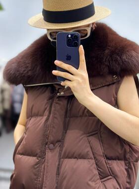 L*P联名2024秋冬新款女士可脱御狐狸毛毛领宽松羽绒马甲外套背心