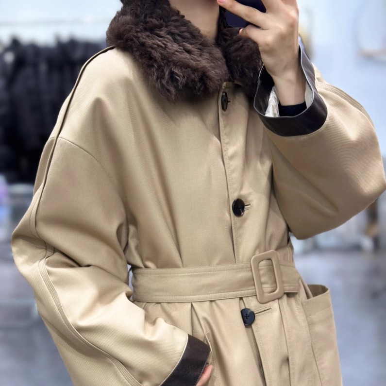 韩版复合风衣高支长绒棉羽绒服