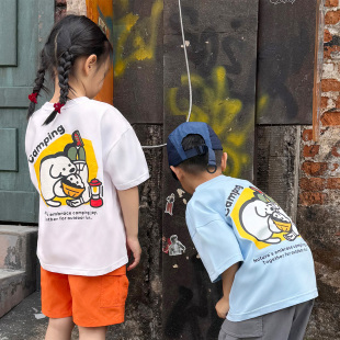 T恤 上衣儿童纯棉户外卡通休闲百搭宽松男童短袖 日系潮牌童装 夏季