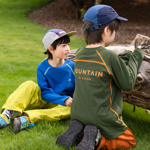 T恤明线撞色拼接潮 防晒速干衣男童户外露营长袖 儿童秋装 2025新款