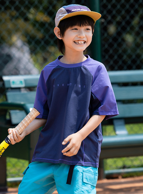 男童夏装2025新款儿童运动速干短袖T恤衫抗紫外线明显插肩上衣潮