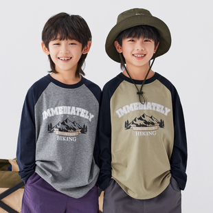 男童T恤 山系户外春秋插肩长袖 儿童潮装 休闲上衣洋气宽松中大童装