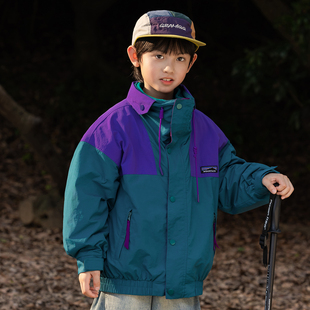 山系童装 儿童秋冬撞色三防风衣男童立领外套 三合一冲锋衣2025新款