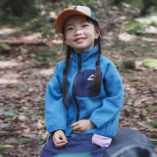 儿童摇粒绒外套2024秋冬新款 撞色立领上衣 女童户外防风保暖拉链衫