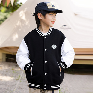 潮童装 中大儿童亲肤上衣棒球服 学院拼色男童宽松加绒外套洋气个性