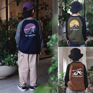 宽松套头衫 户外毛圈卫衣童装 男童插肩袖 儿童春秋圆领上衣2025新款