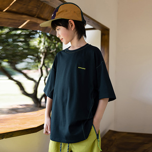 户外上衣潮童装 儿童宽松圆领凉感夏季 T恤衫 男童明线运动速干短袖