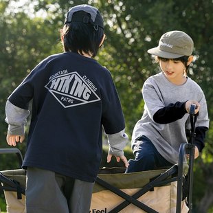 潮童装 儿童嘻哈街舞长袖 体恤 新款 男童假两件字母印花T恤2025春季