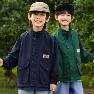 男童户外露营工装立领外套2025新款儿童春季三防风衣潮牌童装夹克