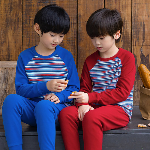 男童秋冬家居服德绒条纹保暖套装