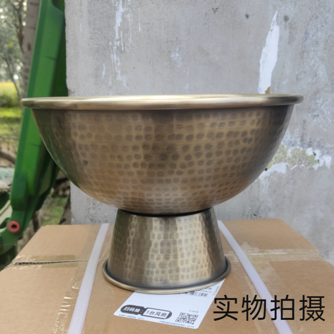 纯铜毛肚盘加厚盘纯手工盘仿古做旧黄铜盘锤纹高脚巴奴铜火锅铜锅
