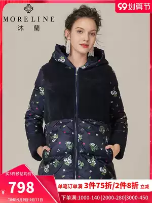 MORELINE Mu Lan autumn long sleeve women's regular straight tube thick wool stitching down jacket