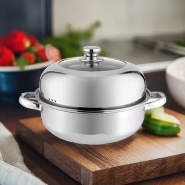 蒸煮锅蒸汽锅火锅28cm特厚不锈钢厚蒸锅单层家用桑拿锅商用电磁炉