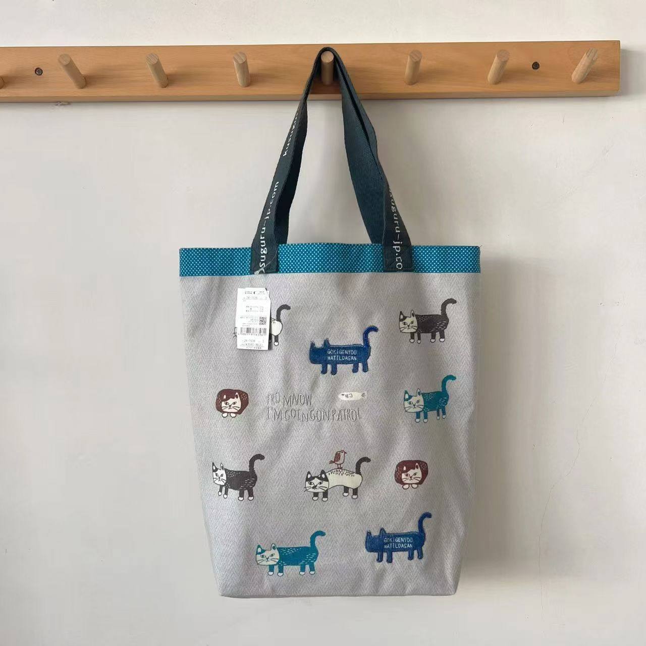 2026日本Kusuguru刺绣爬猫单肩包手提包手拎包补习包,箱包皮具/热销女包/男包,时尚帆布包,淘宝优惠券,粉丝福利购,淘宝优惠卷