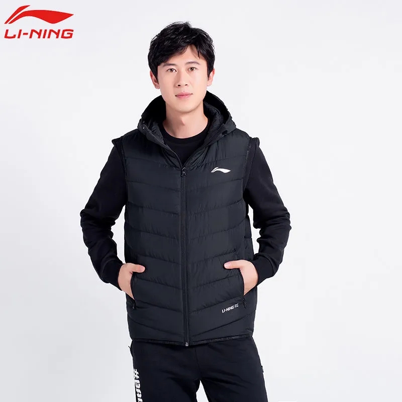 李宁羽绒马甲男士秋冬季新款保暖背心青少年连帽运动加厚外套