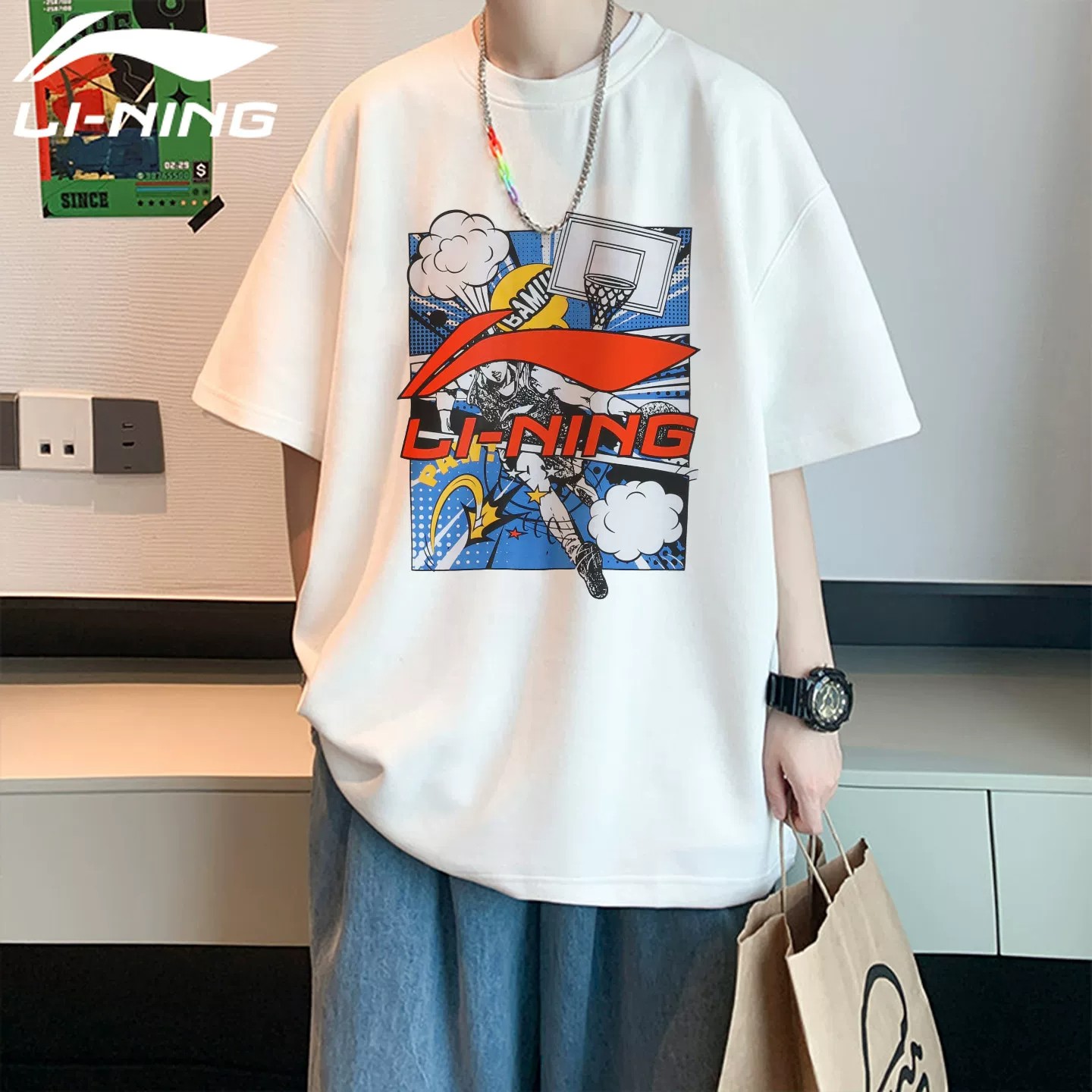 李宁青少年篮球运动套装男2026夏季新款宽松透气棉短袖短裤训练服