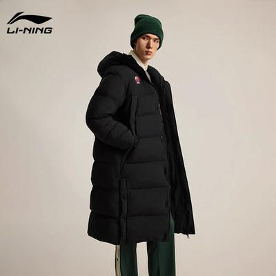 李宁棉服男士长款外套冬季CBA篮球系列官方连帽宽松冬季运动服男