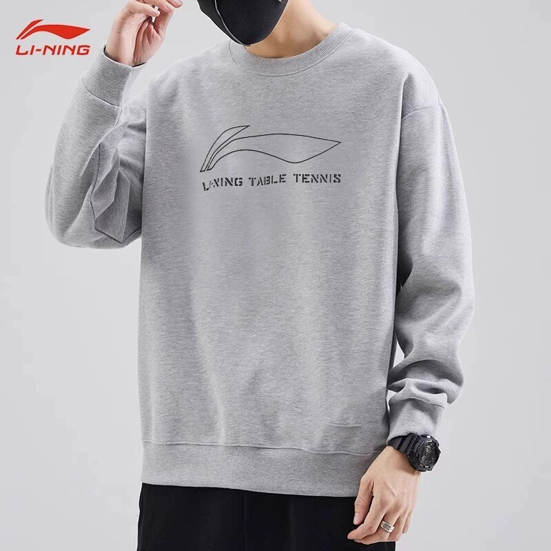 李宁卫衣女款春秋季新款宽松长袖衫青少年运动女士白色圆领套头衫