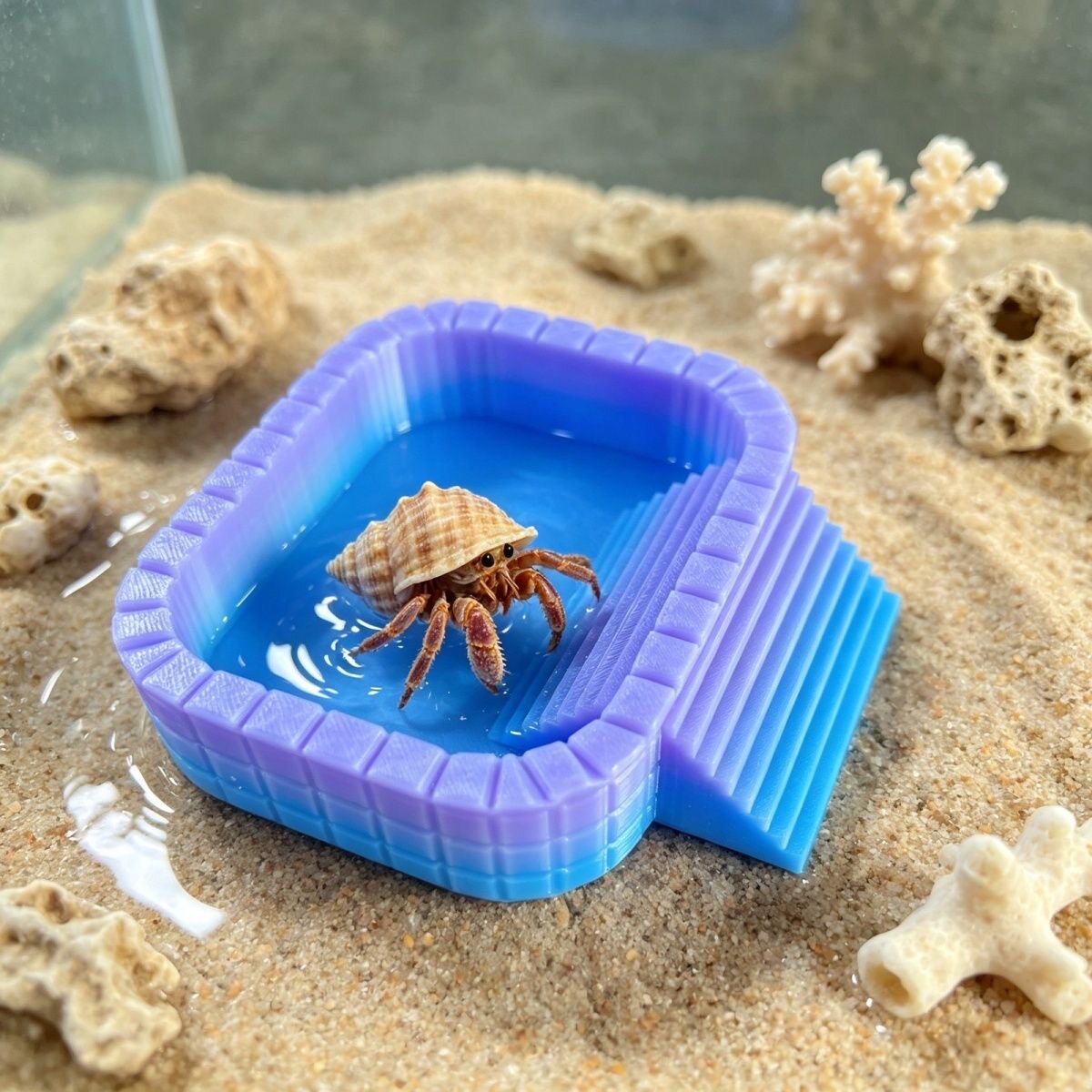 寄居蟹专用3D打印泡澡盆双格淡海水透明防溺水可拆卸爬宠洗澡盆