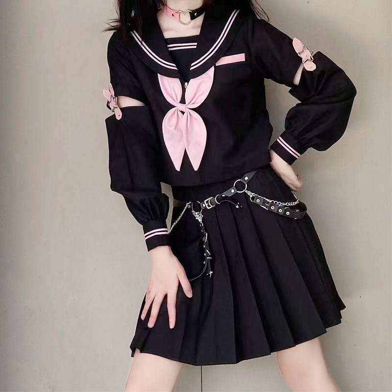 木偶兔原创水手服不良JK制服长裙套装黑粉二本少女中间服正版秋冬