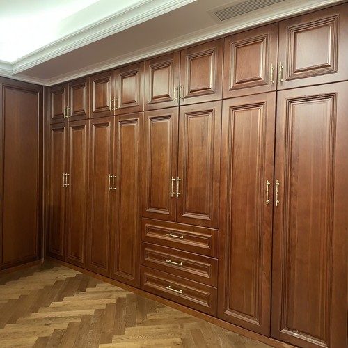 全屋橡木实木烤漆卧室整体衣柜红橡原木高端樱桃木胡桃木柜门定制