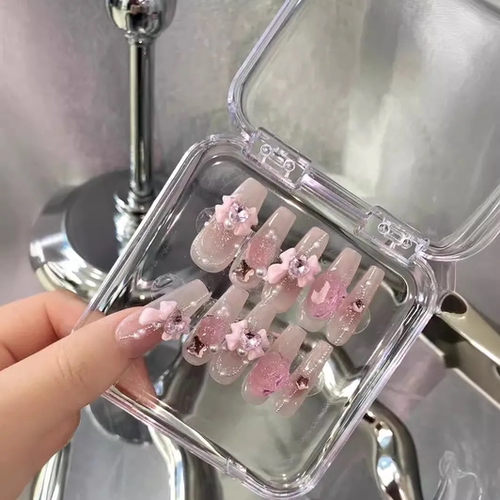 腮红晕染钢珠蝴蝶结反转甜心指甲贴