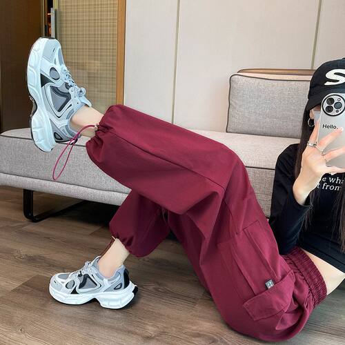 美式复古束脚显瘦休闲裤女春秋