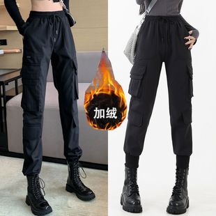 女搭配马丁靴黑色小个子束脚加绒休闲长裤 裤 春秋炸街工装 2025新款