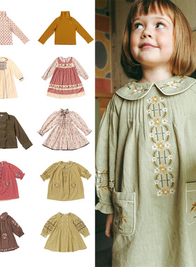 现货▲LALI 25AW 女童秋冬复古法式刺绣打揽连衣裙外套