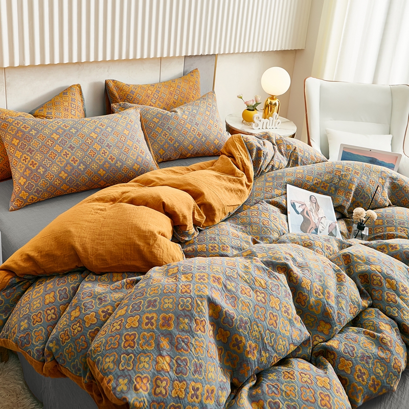 复古轻奢低调a类母婴裸睡全棉色织双层纱四件套四季柔软床品上新