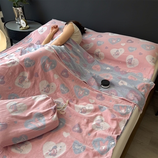 旅行睡袋宾馆被套A类级别母婴色织纯棉双层纱隔脏防脏裸睡床罩单