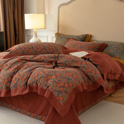 复古中式富贵色织全棉四件套