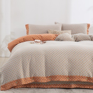 上新复古美式田园色织双层纱全棉四件套A类母婴纯棉轻奢低调床品