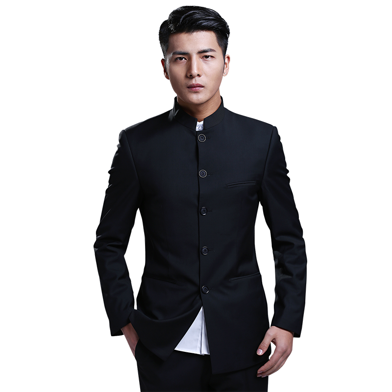 立领中山装修身男士青年时尚结婚中式上衣圆领唐装中式表演外套